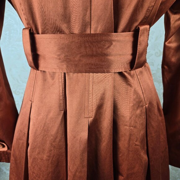 Bebe Size Medium Burnt Orange Double Breasted Trench Coat Belt Pockets Flared - Picture 9 of 16